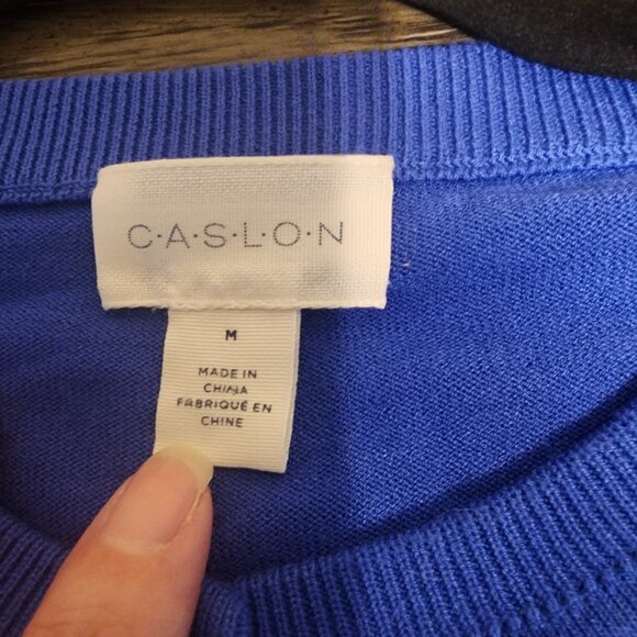 Caslon Crew neck Button Up Cardigan Blue Med- Hole in sleeve - Picture 6 of 10